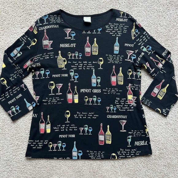 Jess & Jane Tops - Jess & Jane Wine Long Sleeve Top Chardonnay Merlot Pinot Noir Womens M